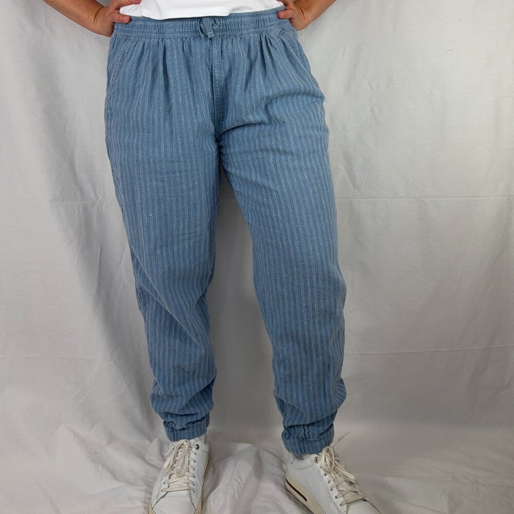 Patagonia blue and white stripe organic cotton joggers